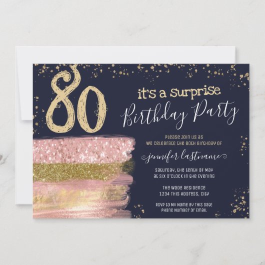 Invitation Surprise 80e anniversaire Parties scintillant gâte (Devant)