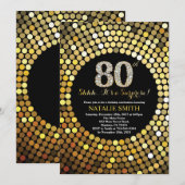 Invitation Surprise 80e anniversaire Parties scintillant noir (Devant / Derrière)