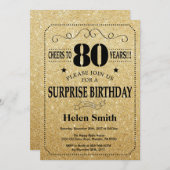 Invitation Surprise 80e anniversaire Parties scintillant noir (Devant / Derrière)