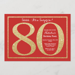 Invitation Surprise 80e anniversaire Parties scintillant roug