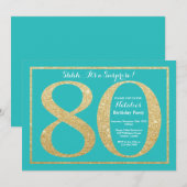 Invitation Surprise 80e anniversaire Parties scintillant Turq (Devant / Derrière)