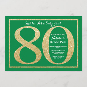 Invitation Surprise 80e anniversaire Parties scintillant vert