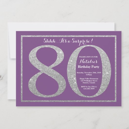 Invitation Surprise 80e anniversaire Parties scintillant viol (Devant)