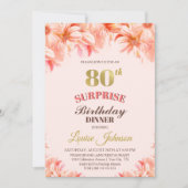 Invitation Surprise 80e anniversaire Pink Gold Floral Dîner (Devant)
