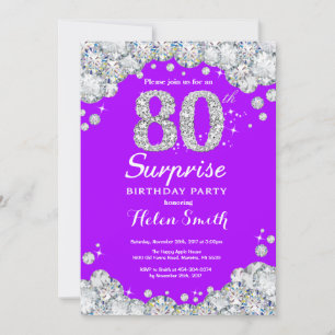 Invitation Surprise 80e anniversaire Purple et Silver Diamond