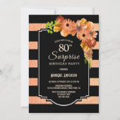 Invitation Surprise 80e anniversaire rayé orange floral (Devant)