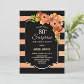 Invitation Surprise 80e anniversaire rayé orange floral (Debout devant)