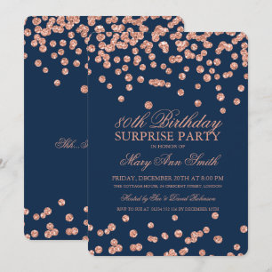 Invitation Surprise 80e anniversaire Rose Gold Parties scinti