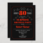 Invitation Surprise 80e Anniversaire - Rouge Noir (Devant / Derrière)