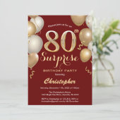 Invitation Surprise 80e anniversaire Sombre Rouge et Or Ballo (Debout devant)