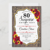 Invitation Surprise 80e anniversaire - Tournesols Bois rustiq (Devant)
