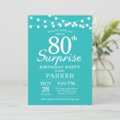 Invitation Surprise 80e anniversaire Turquoise Aqua Turquoise (Debout devant)
