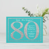 Invitation Surprise 80e anniversaire Turquoise et Parties sci (Debout devant)