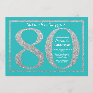 Invitation Surprise 80e anniversaire Turquoise et Parties sci