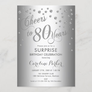 Invitation Surprise 80e fête d'anniversaire - Argent