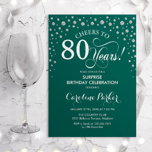 Invitation Surprise 80e fête d'anniversaire - Argent vert