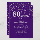 Invitation Surprise 80e fête d'anniversaire - Argent violet (Devant / Derrière)