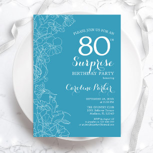Invitation Surprise 80e fête d'anniversaire - Bleu clair Flor