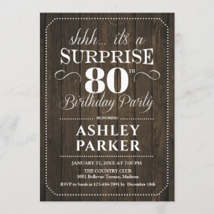 Invitation Surprise 80e fête d'anniversaire - Bois rustique