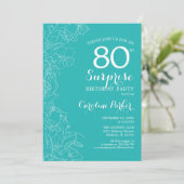 Invitation Surprise 80e fête d'anniversaire - Floral Turquois (Debout devant)