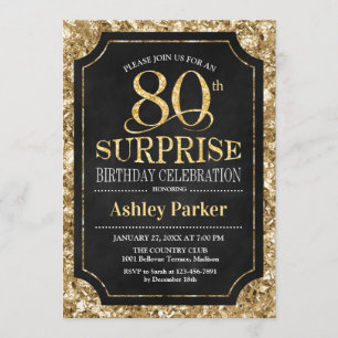 Invitation Surprise 80e fête d'anniversaire - Gold Black