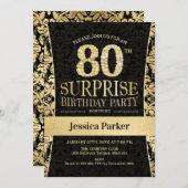 Invitation Surprise 80e fête d'anniversaire - Gold Black (Devant / Derrière)