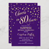 Invitation Surprise 80e fête d'anniversaire - Gold Purple (Devant / Derrière)