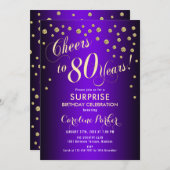 Invitation Surprise 80e fête d'anniversaire - Gold Purple (Devant / Derrière)