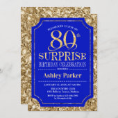 Invitation Surprise 80e fête d'anniversaire - Gold Royal Blue (Devant / Derrière)