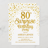 Invitation Surprise 80e fête d'anniversaire - Gold & White (Devant / Derrière)