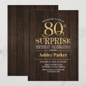 Invitation Surprise 80e fête d'anniversaire - Gold Wood (Devant / Derrière)