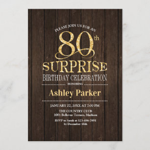 Invitation Surprise 80e fête d'anniversaire - Gold Wood