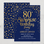 Invitation Surprise 80e fête d'anniversaire - Marine & Gold (Devant / Derrière)