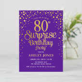 Invitation Surprise 80e fête d'anniversaire - Purple & Gold (Debout devant)
