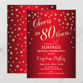 Invitation Surprise 80e fête d'anniversaire - Red Gold (Devant / Derrière)