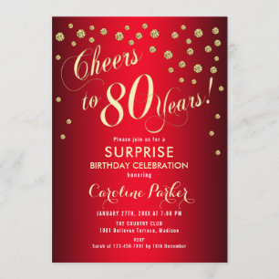 Invitation Surprise 80e fête d'anniversaire - Red Gold
