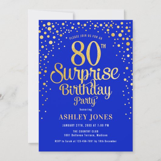 Invitation Surprise 80e fête d'anniversaire - Royal Blue & Go (Devant)
