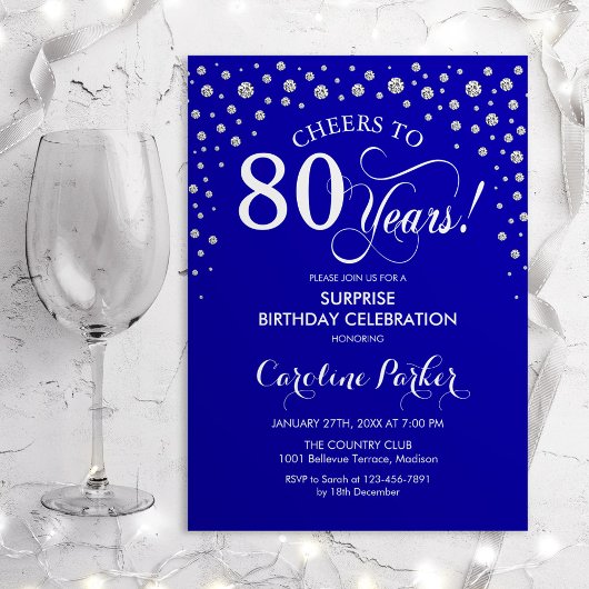 Invitation Surprise 80e fête d'anniversaire - Royal Blue Silv