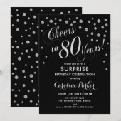 Invitation Surprise 80e fête d'anniversaire - Silver Black (Devant / Derrière)