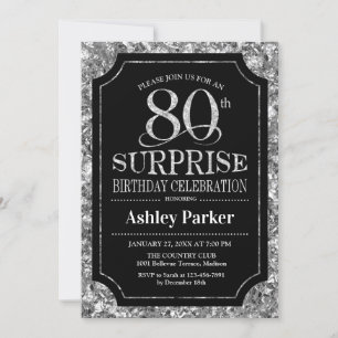 Invitation Surprise 80e fête d'anniversaire - Silver Black