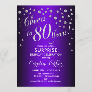 Invitation Surprise 80e fête d'anniversaire - Silver Purple