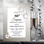 Invitation Surprise 80e Soirée Géométrique Anniversaire<br><div class="desc">Organisez et invitation vos amis et les proches à votre fête d'anniversaire de 80ème anniversaire surprise avec cette élégante invitation de fête d'anniversaire hexagonale en argent.</div>