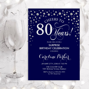 Invitation Surprise 80th Birthday Party - Navy Blue Silver