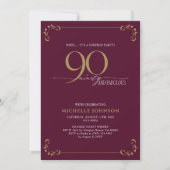 Invitation Surprise 90 & Fabuleux Anniversaire Bourgogne & Or (Devant)