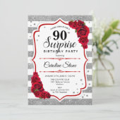 Invitation Surprise 90e anniversaire - Argent Blanc Rouge (Debout devant)