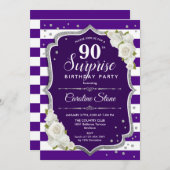 Invitation Surprise 90e anniversaire - Argent violet (Devant / Derrière)