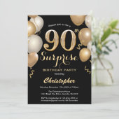 Invitation Surprise 90e anniversaire Ballons noir et or (Debout devant)