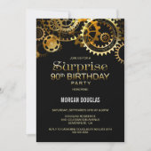 Invitation Surprise 90e anniversaire Black Gold Steampunk (Devant)