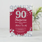 Invitation Surprise 90e anniversaire Bourgogne Rouge Argent D (Debout devant)