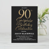 Invitation Surprise 90e anniversaire Célébration Black & Gold (Debout devant)